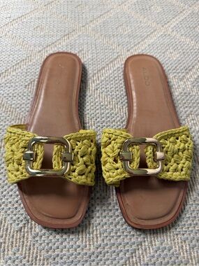 Aldo Yellow Braided Buckle Slide Sandals